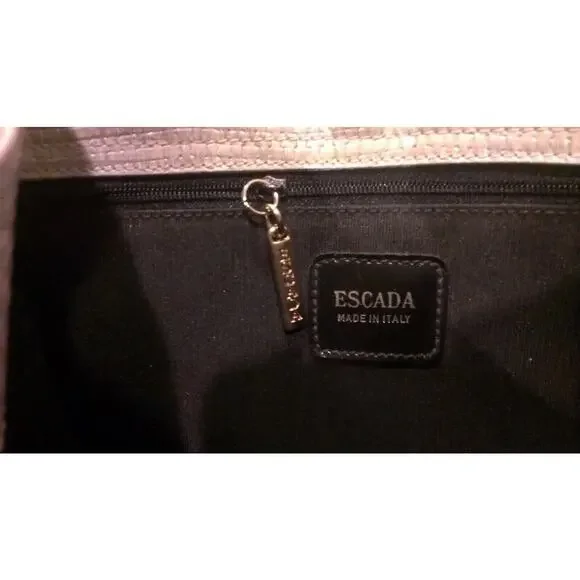 ESCADA Pearlized Light Olive Green & Silver Pearl Woven Leather Handbag - Picture 9 of 11